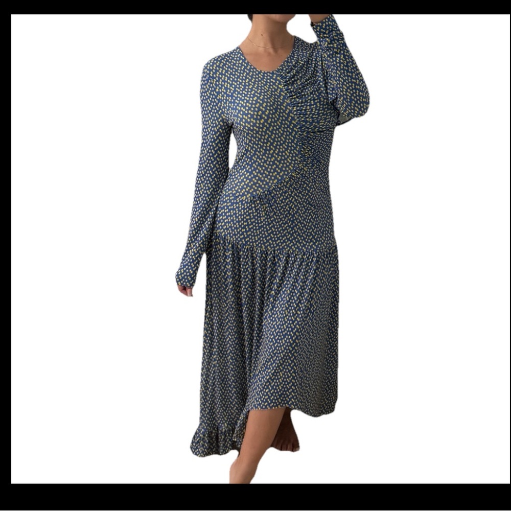 Women’s Preen By Thornton Bregazzie Ruffled Dress Size Medium M Blue Yellow